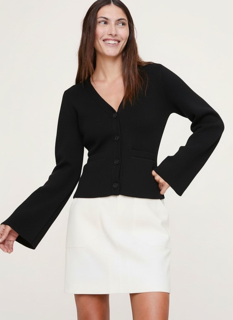 NWT BANANA REPUBLIC Larkspur Cotton-Silk Flare-Sleeve Cardigan Size XL Black